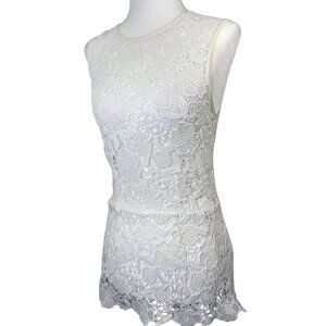 CAbi Size XS White Lace Sleeveless Top With Floral Design & Back Zipper